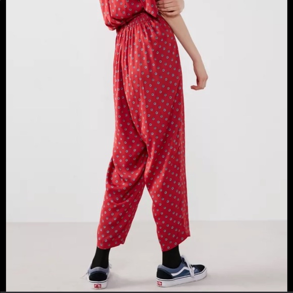 Urban Outfitters Red Floral Silk Jumpsuit with Tie Waist - Picture 3 of 5